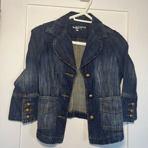 Vintage Women's Dark Blue Jean Jacket with Brass Buttons